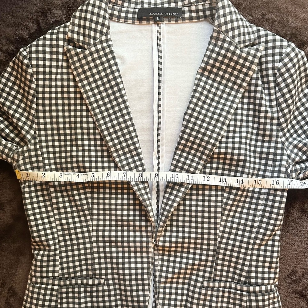 Amanda & Chelsea Black/White Gingham Ruched Sleeve Rayon Knit Blazer - Size M - Picture 8 of 12